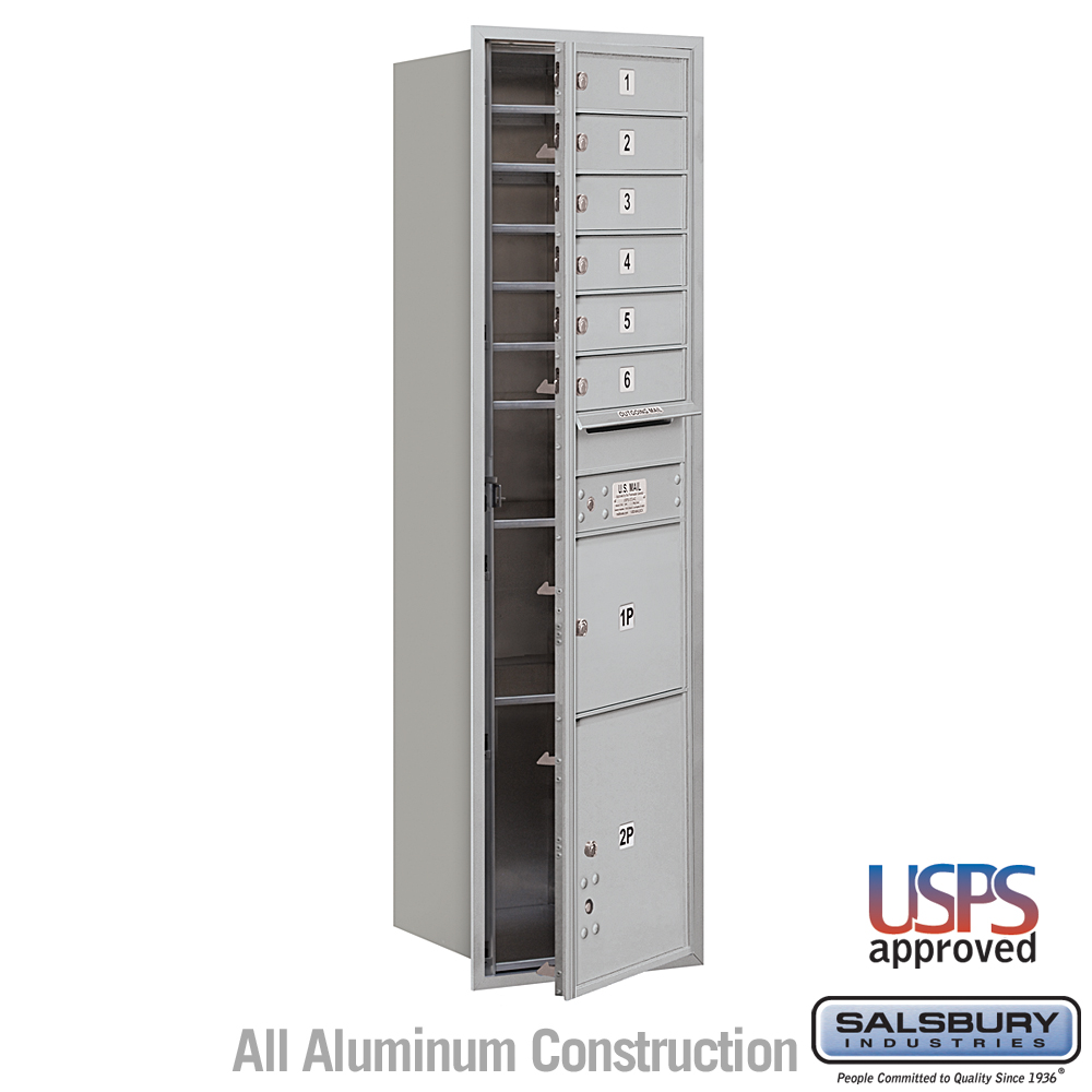 Salsbury Maximum Height Recessed Mounted 4C Horizontal Mailbox with 6 Doors and 2 Parcel Lockers with USPS Access - Front Loading