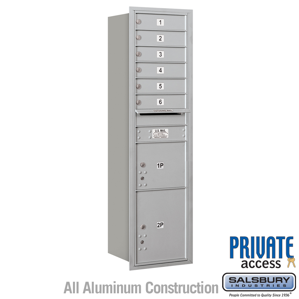 Salsbury Maximum Height Recessed Mounted 4C Horizontal Mailbox with 6 Doors and 2 Parcel Lockers with Private Access - Rear Loading
