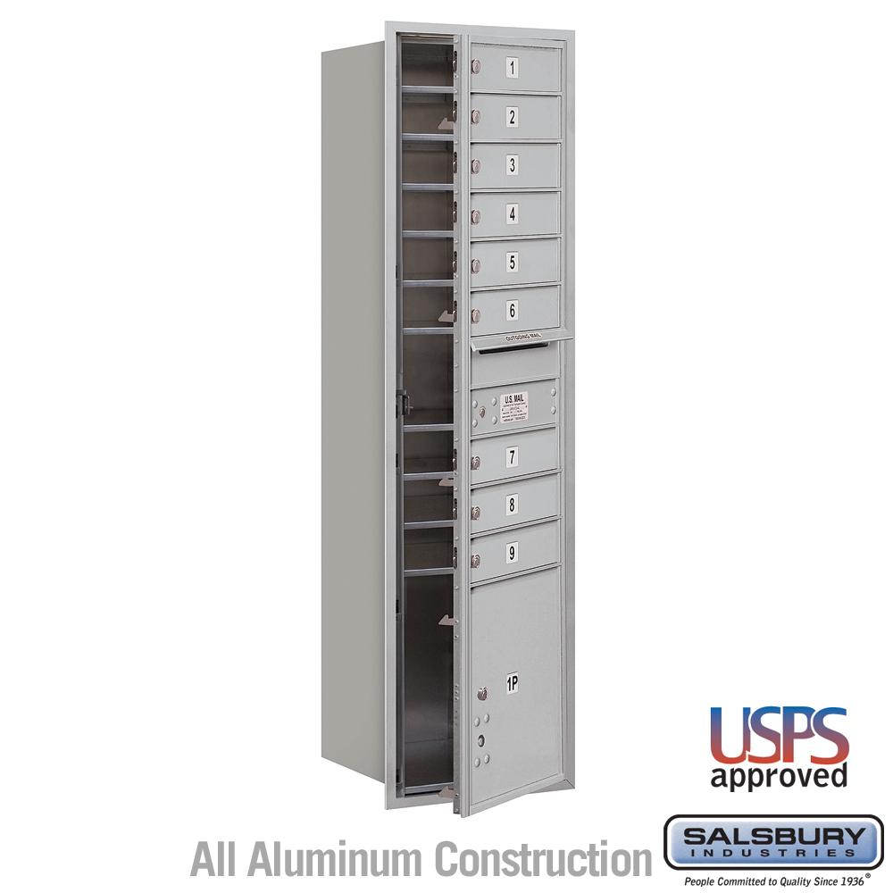 Salsbury Maximum Height Recessed Mounted 4C Horizontal Mailbox with 9 Doors and 1 Parcel Locker with USPS Access - Front Loading