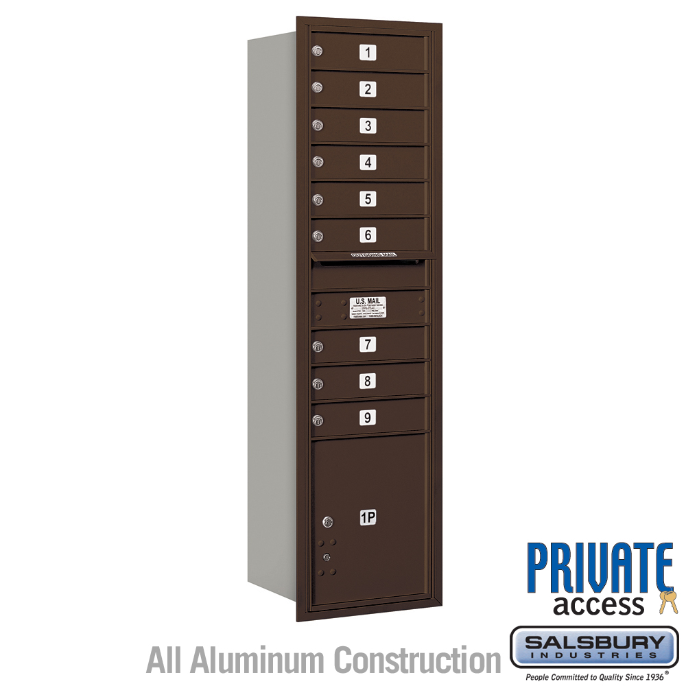 Salsbury Maximum Height Recessed Mounted 4C Horizontal Mailbox with 9 Doors and 1 Parcel Locker with Private Access - Rear Loading
