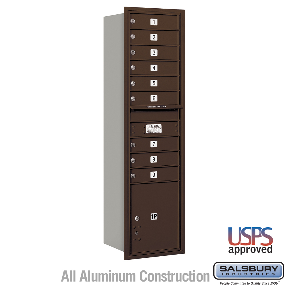 Salsbury Maximum Height Recessed Mounted 4C Horizontal Mailbox with 9 Doors and 1 Parcel Locker with USPS Access - Rear Loading