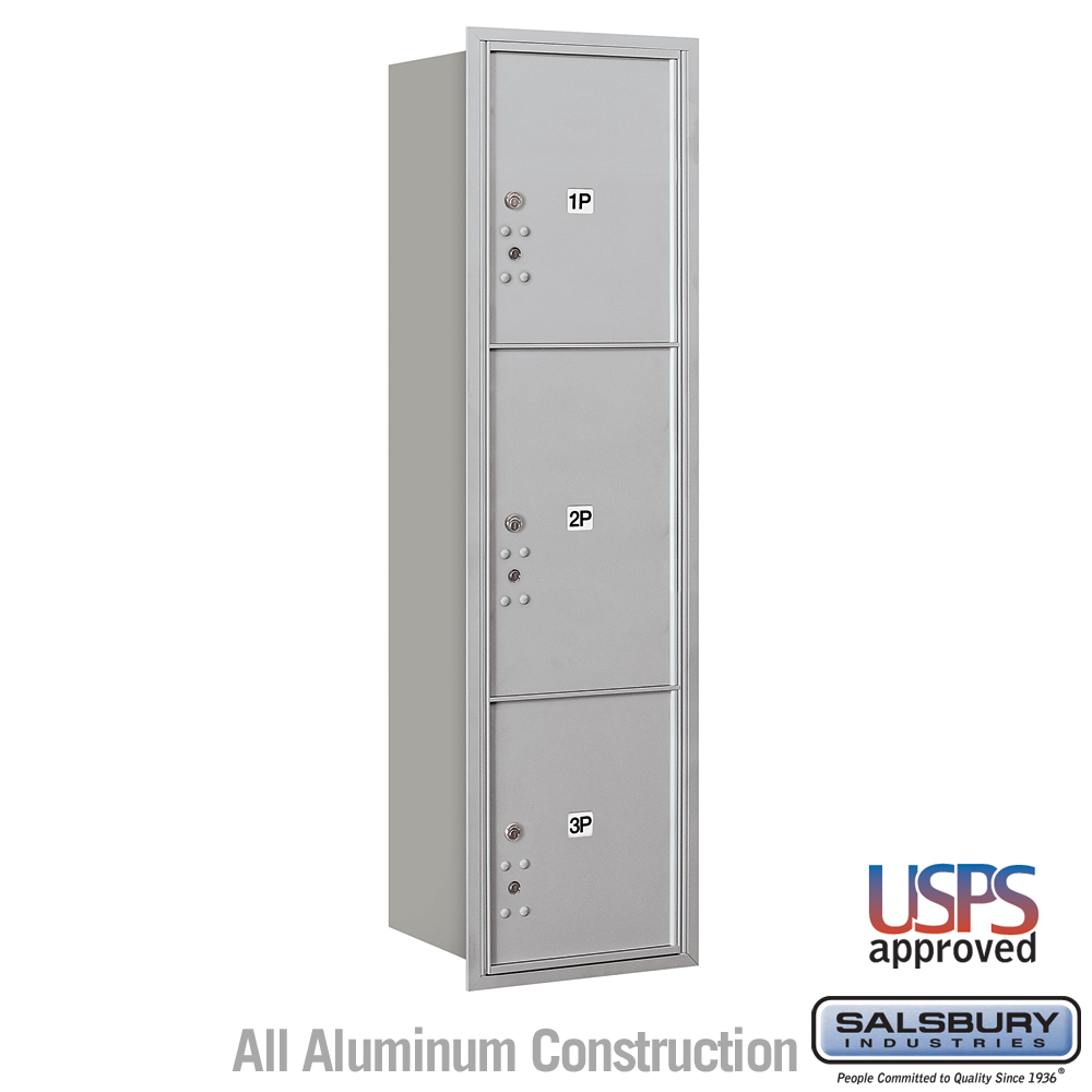 Salsbury Maximum Height Recessed Mounted 4C Horizontal Parcel Locker with 3 Parcel Lockers with USPS Access - Rear Loading