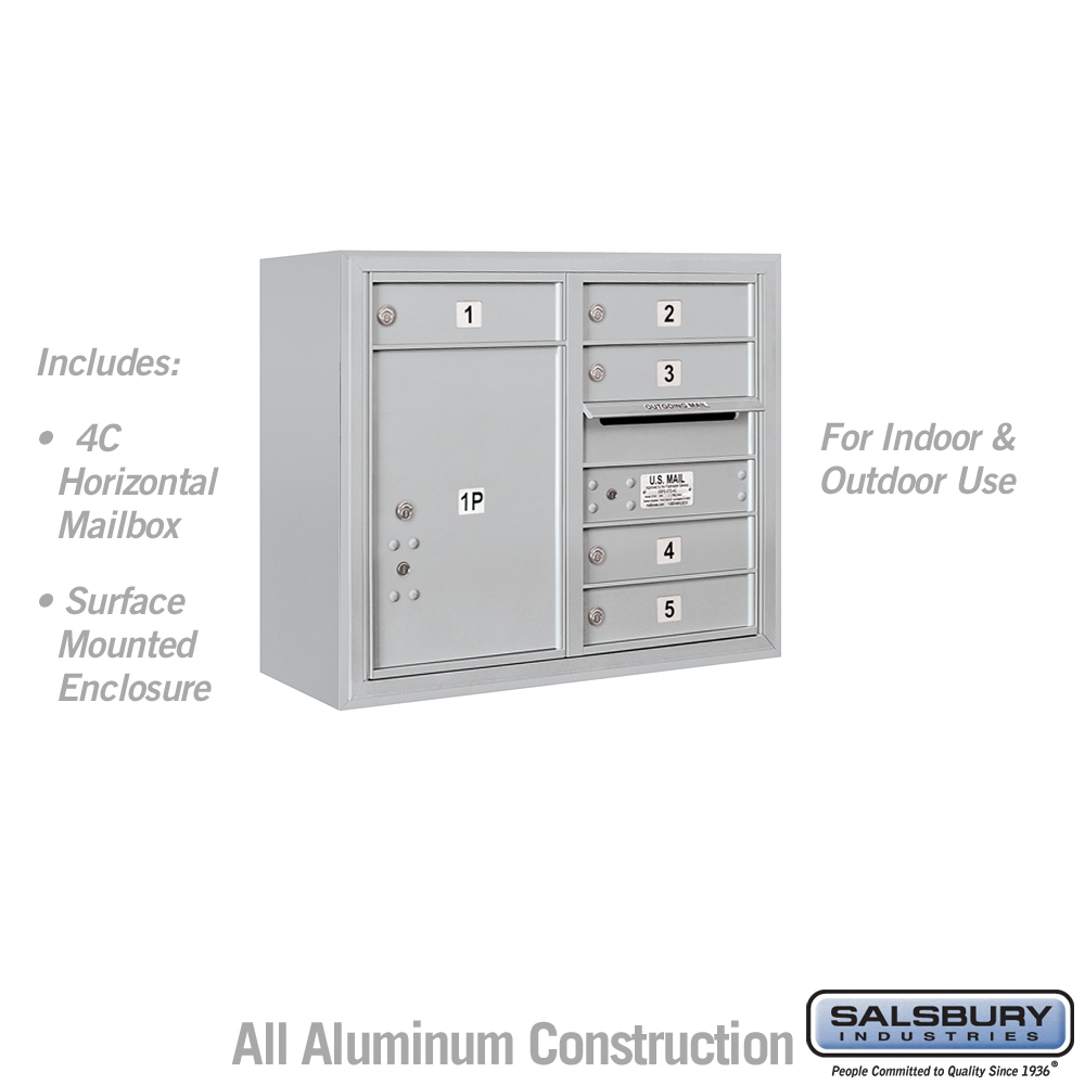 Salsbury 6 Door High Surface Mounted 4C Horizontal Mailbox with 5 Doors and 1 Parcel Locker with USPS Access