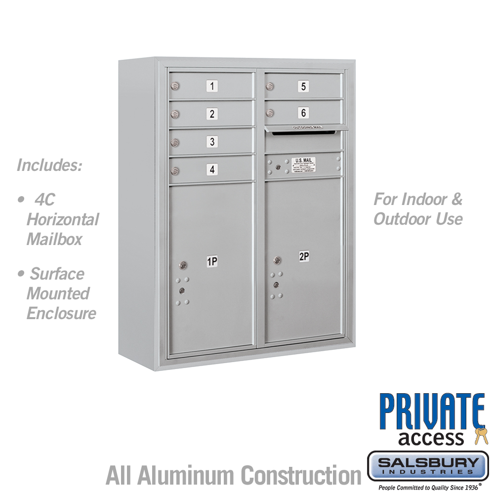 Salsbury 10 Door High Surface Mounted 4C Horizontal Mailbox with 6 Doors and 2 Parcel Lockers with Private Access