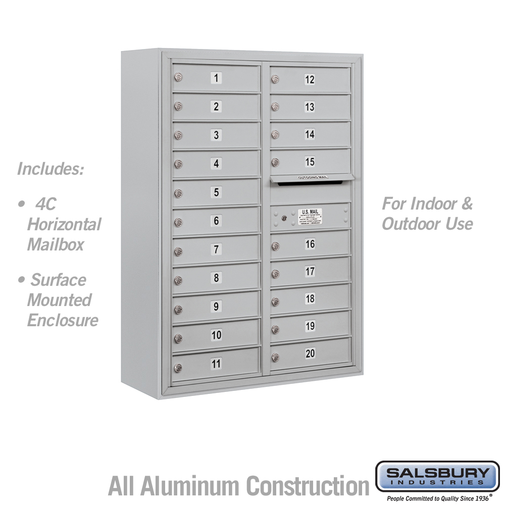 Salsbury 11 Door High Surface Mounted 4C Horizontal Mailbox with 20 Doors with USPS Access