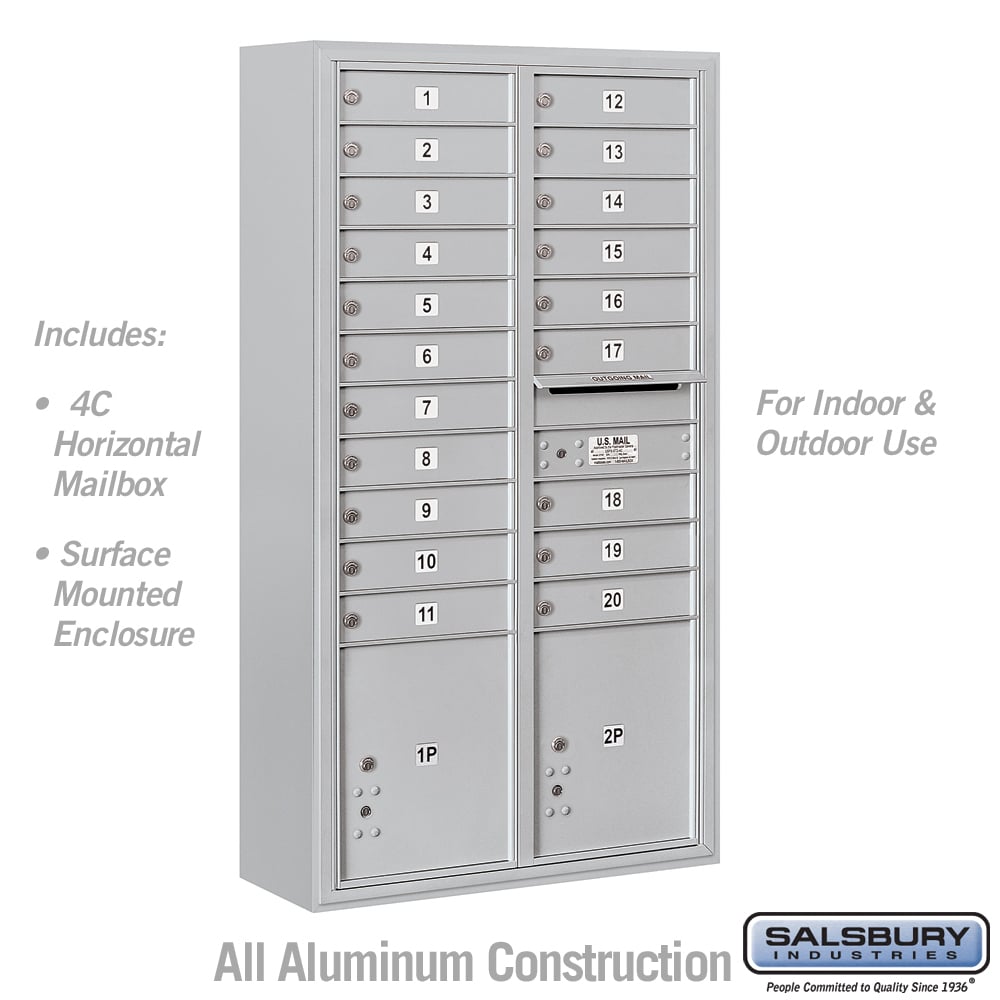 Salsbury Maximum Height Surface Mounted 4C Horizontal Mailbox with 20 Doors and 2 Parcel Lockers with USPS Access 