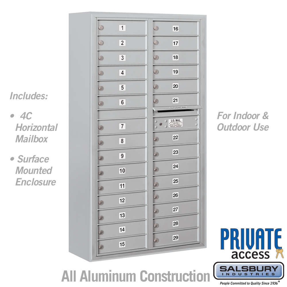 Salsbury Maximum Height Surface Mounted 4C Horizontal Mailbox with 29 Doors with Private Access