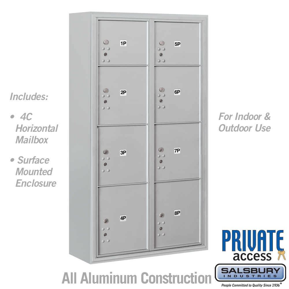 Salsbury Maximum Height Surface Mounted 4C Horizontal Parcel Locker with 8 Parcel Lockers with Private Access