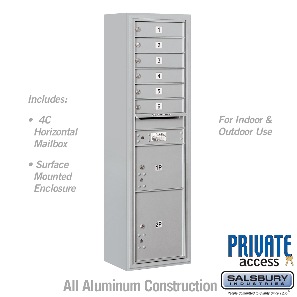 Salsbury Maximum Height Surface Mounted 4C Horizontal Mailbox with 6 Doors and 2 Parcel Lockers with Private Access