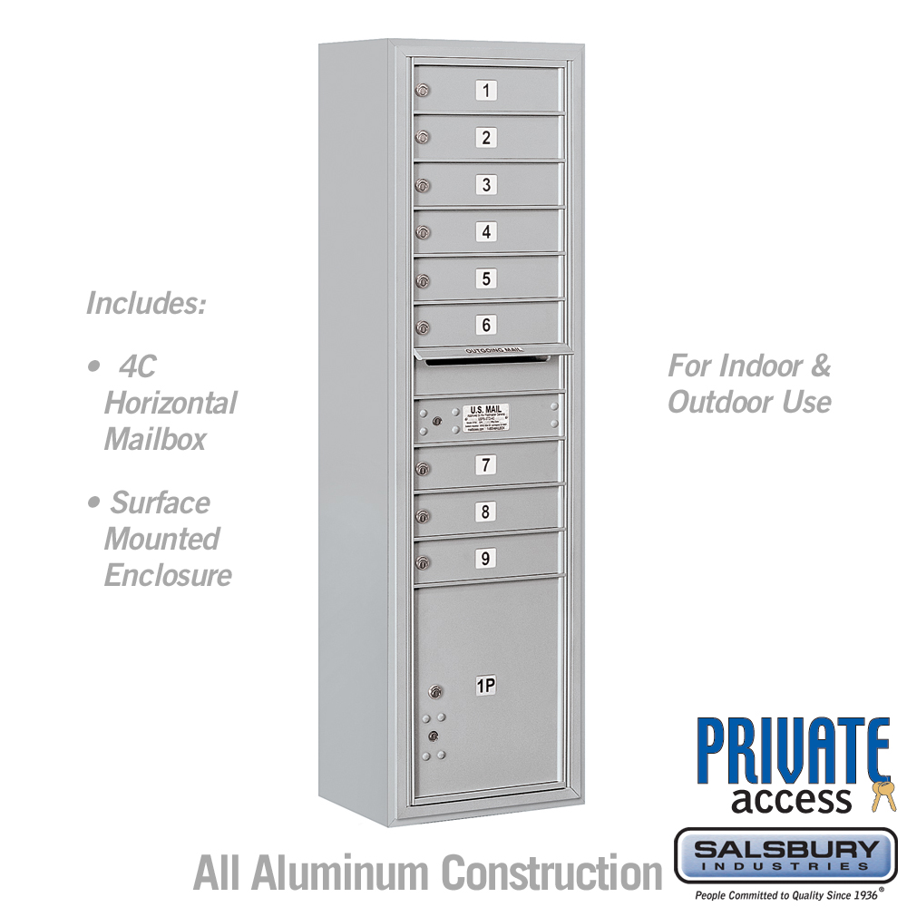Salsbury Maximum Height Surface Mounted 4C Horizontal Mailbox with 9 Doors and 1 Parcel Locker with Private Access