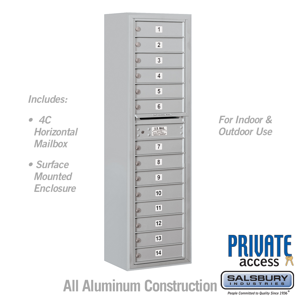 Salsbury Maximum Height Surface Mounted 4C Horizontal Mailbox with 14 Doors with Private Access