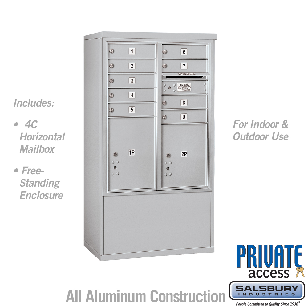 Salsbury 10 Door High Free-Standing 4C Horizontal Mailbox with 9 Doors and 2 Parcel Lockers with Private Access
