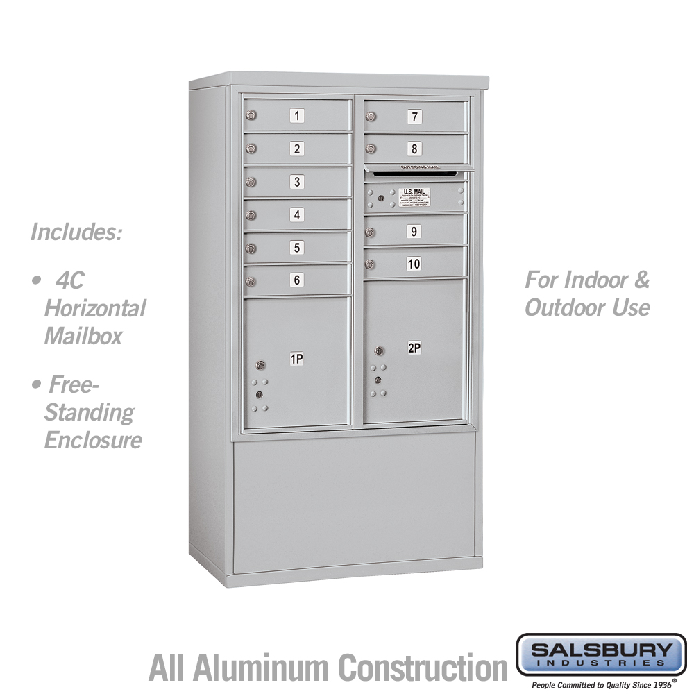 Salsbury 10 Door High Free-Standing 4C Horizontal Mailbox with 10 Doors and 2 Parcel Lockers with USPS Access
