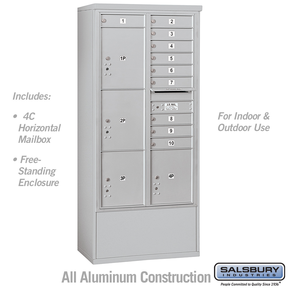 Salsbury Maximum Height Free-Standing 4C Horizontal Mailbox with 10 Doors and 4 Parcel Lockers with USPS Access