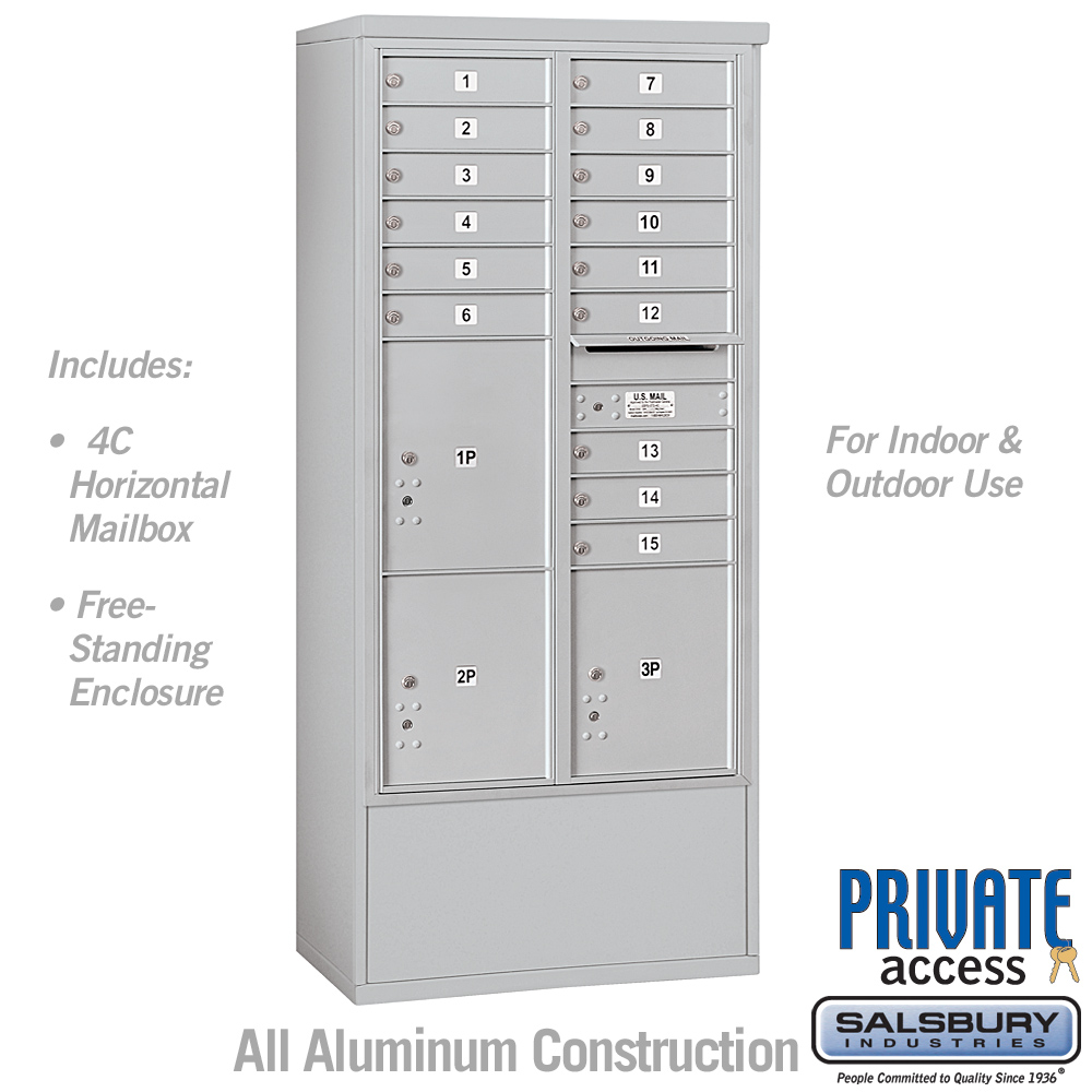 Salsbury Maximum Height Free-Standing 4C Horizontal Mailbox with 15 Doors and 3 Parcel Lockers with Private Access