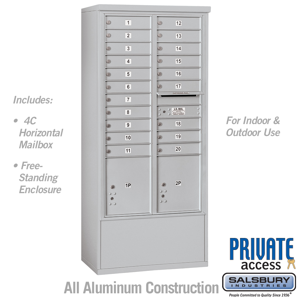 Salsbury Maximum Height Free-Standing 4C Horizontal Mailbox with 20 Doors and 2 Parcel Lockers with Private Access