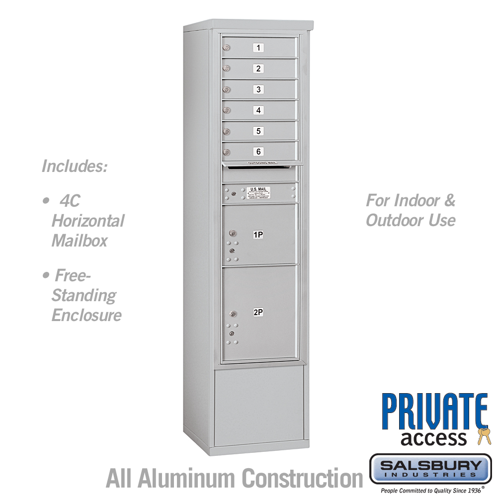 Salsbury Maximum Height Free-Standing 4C Horizontal Mailbox with 6 Doors and 2 Parcel Lockers with Private Access