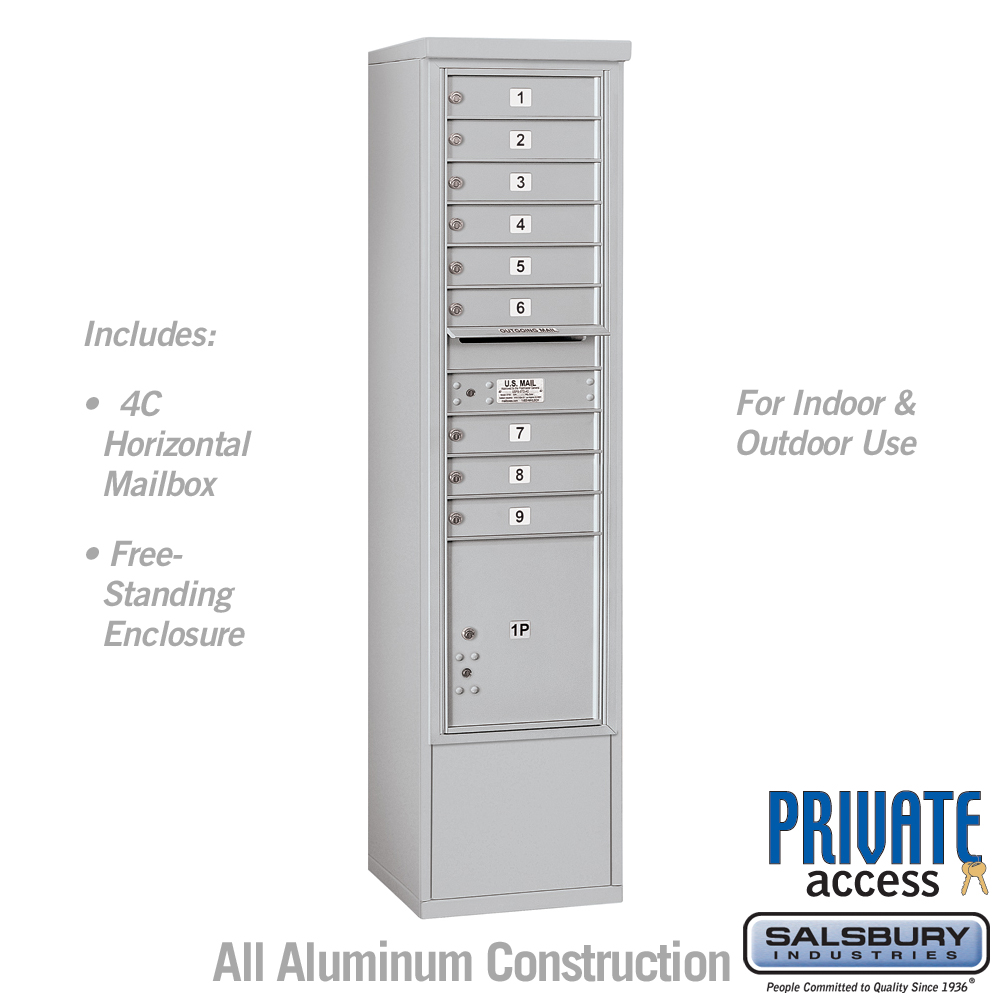 Salsbury Maximum Height Free-Standing 4C Horizontal Mailbox with 9 Doors and 1 Parcel Locker with Private Access