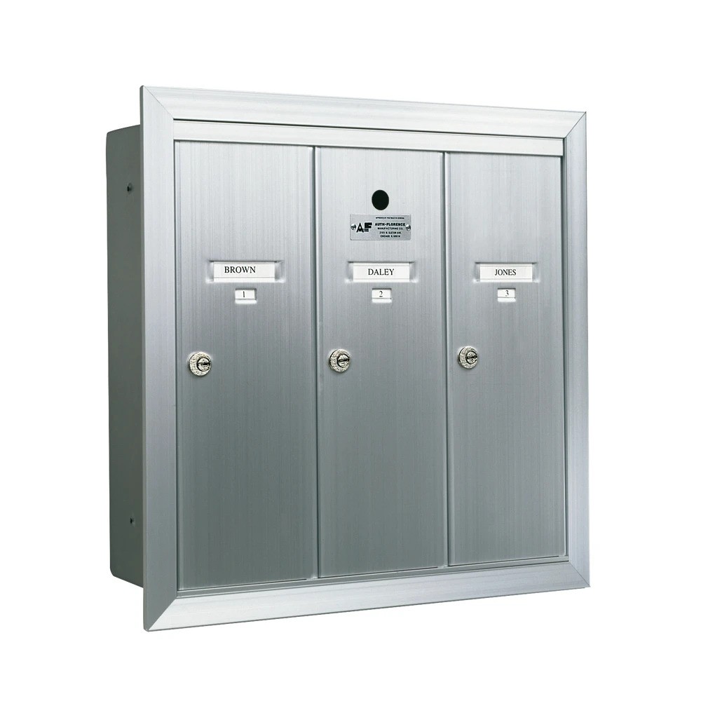 3 Compartment Fully Recessed Vertical Replacement Mailboxes - Anodized Aluminum