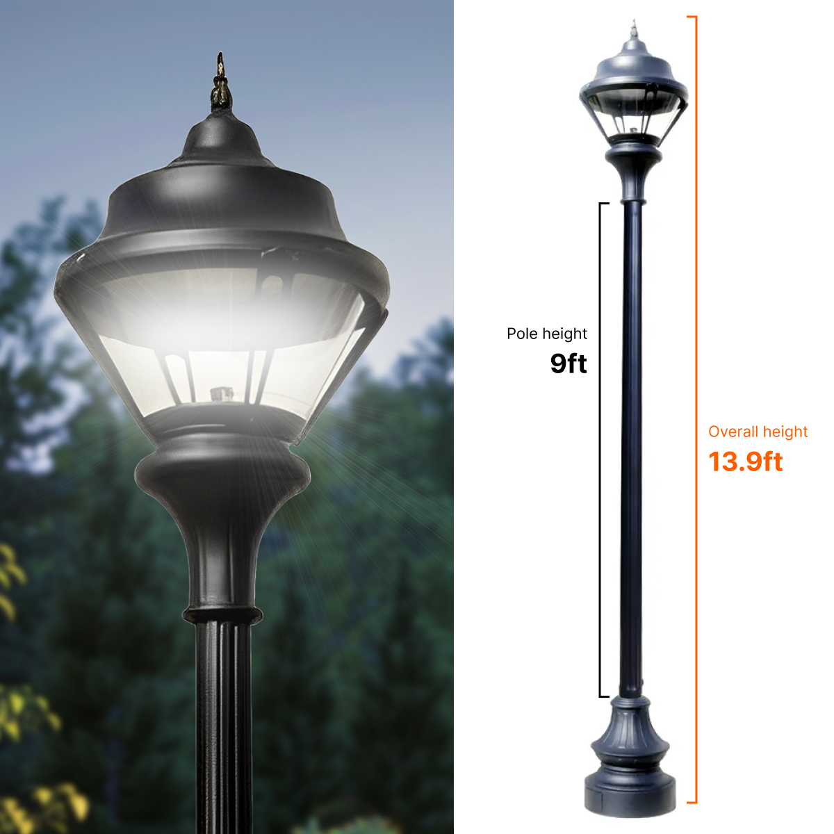 Traditional Municipal Quality LED Street Light Fixture, Pole, and Pedestal Combo 9 Feet Pole