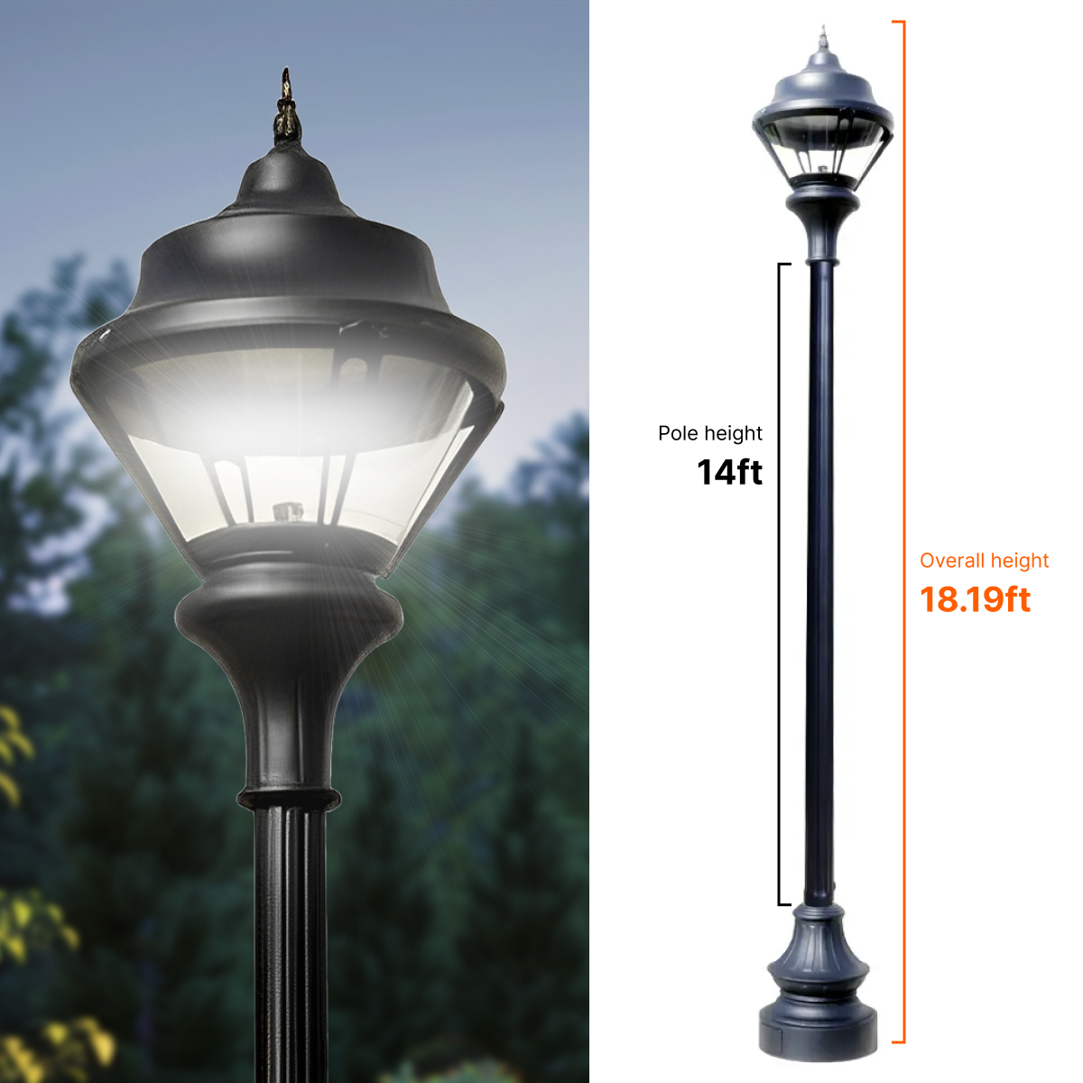 Traditional Municipal Quality LED Street Light Fixture, Pole, and Pedestal Combo 14 Feet Pole
