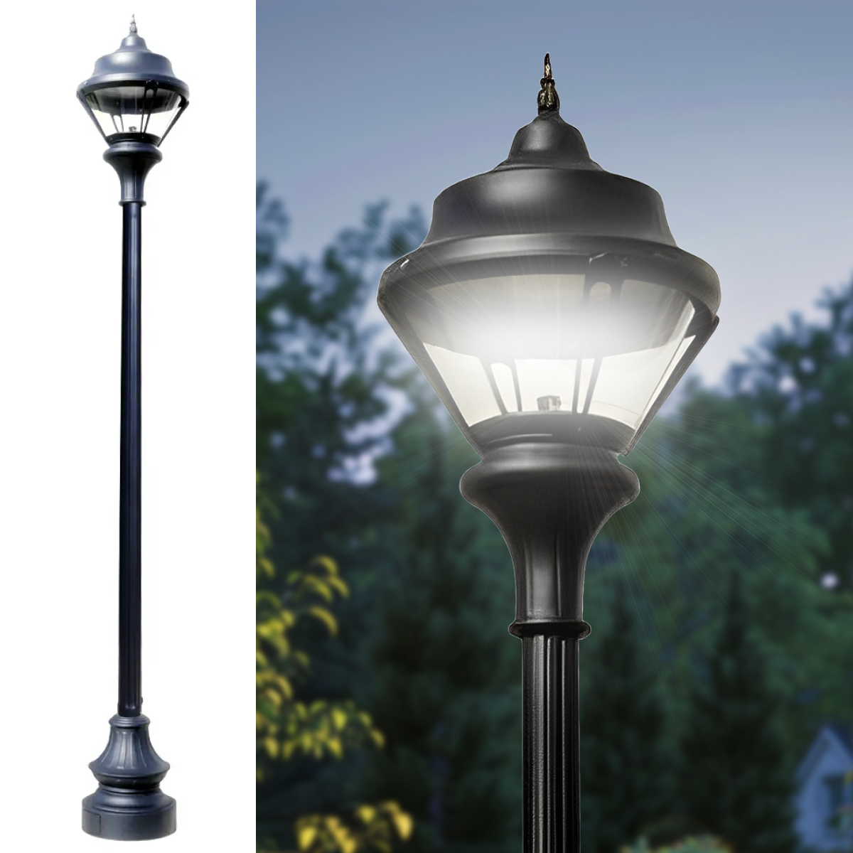 Traditional Municipal Quality LED Street Light Fixture, Pole, and Pedestal Combo
