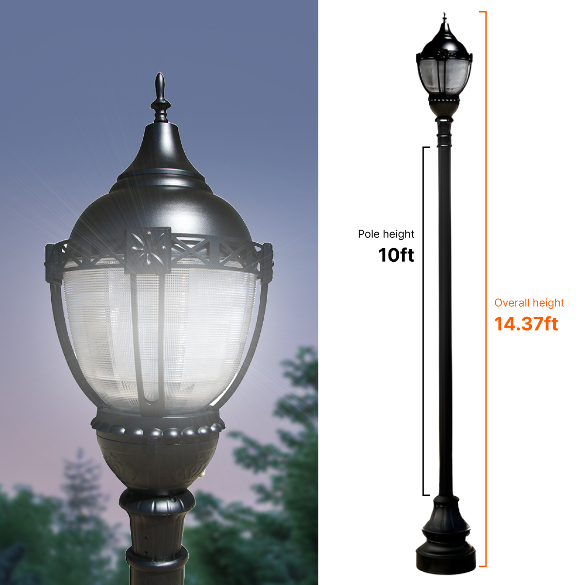 Premier Municipal Quality LED Street Light Fixture, 10ft Pole, and Pedestal Combo