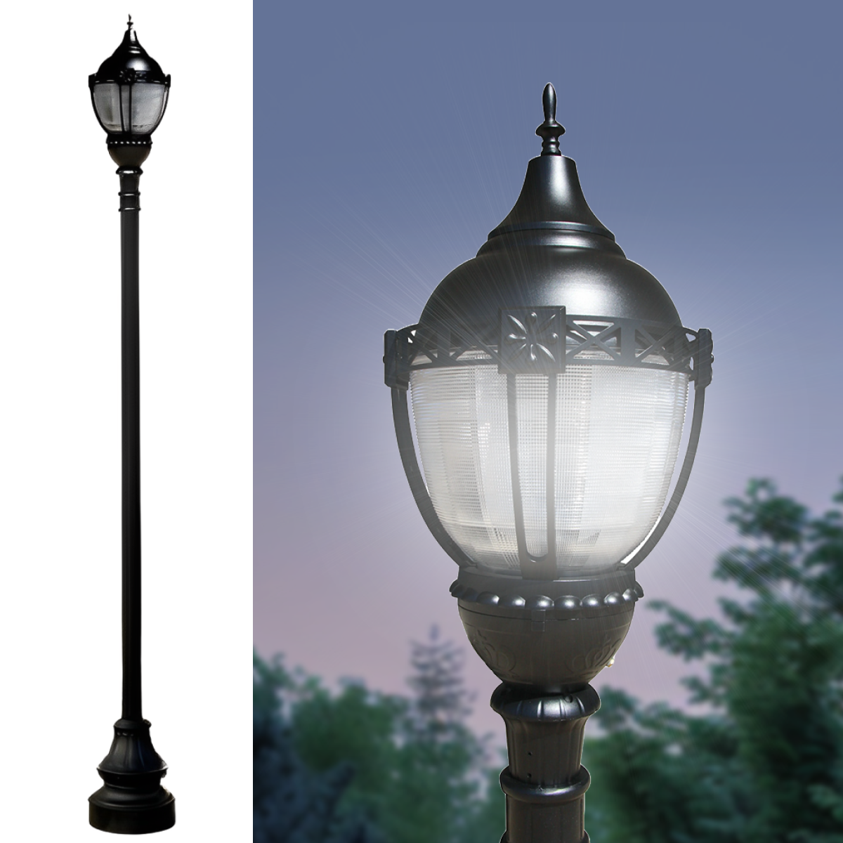Premier Municipal Quality LED Street Light Fixture, Pole, and Pedestal Combo