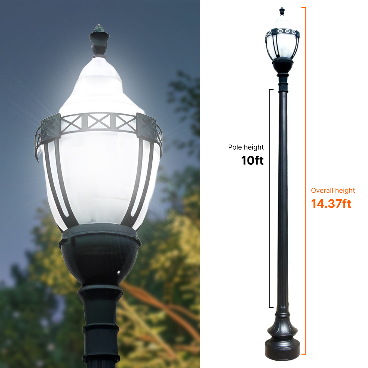 Premium Decorative Municipal Quality LED Street Light Fixture, Pole, and Pedestal Combo With 10 Feet Pole