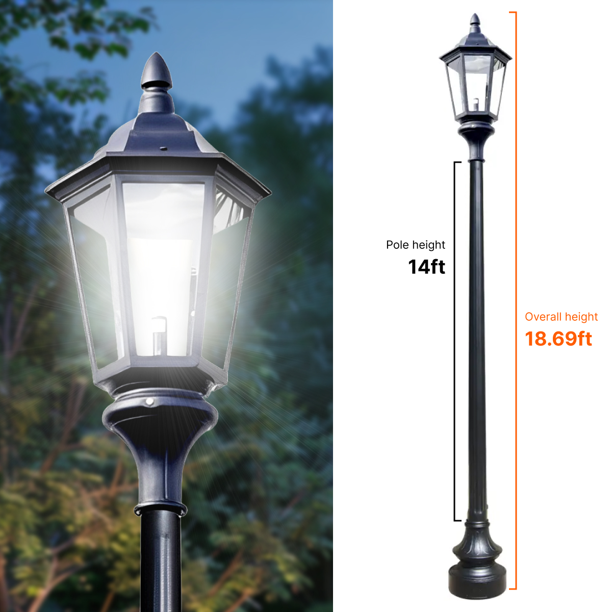 Vintage Municipal Quality LED Street Light Fixture, 14ft Pole, and Pedestal Combo