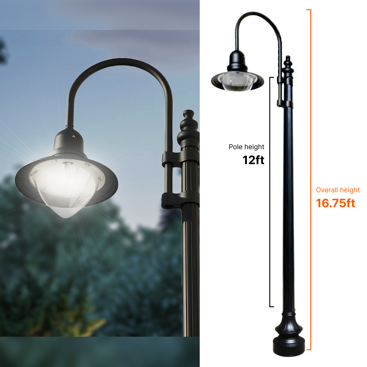 Dark Sky Municipal Quality LED Street Light Fixture, Pole, and Pedestal Combo With 12 Feet Pole
