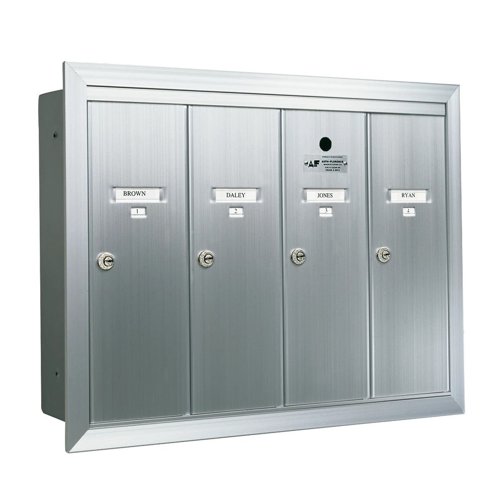 4 Compartment Fully Recessed Vertical Replacement Mailboxes- Anodized Aluminum