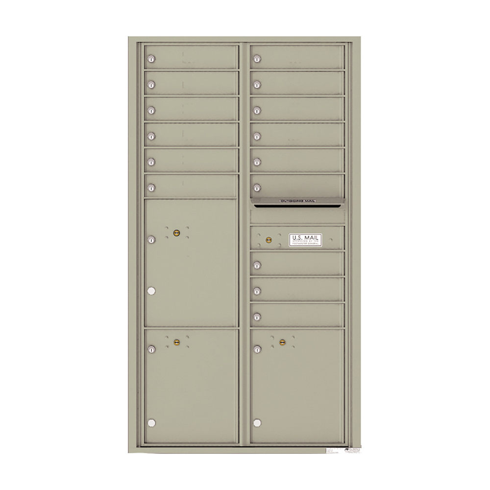 Surface Mount Versatile Front Loading Commercial Mailbox with 15 Tenant Doors and 3 Parcel Lockers - 4C16D-15-SM