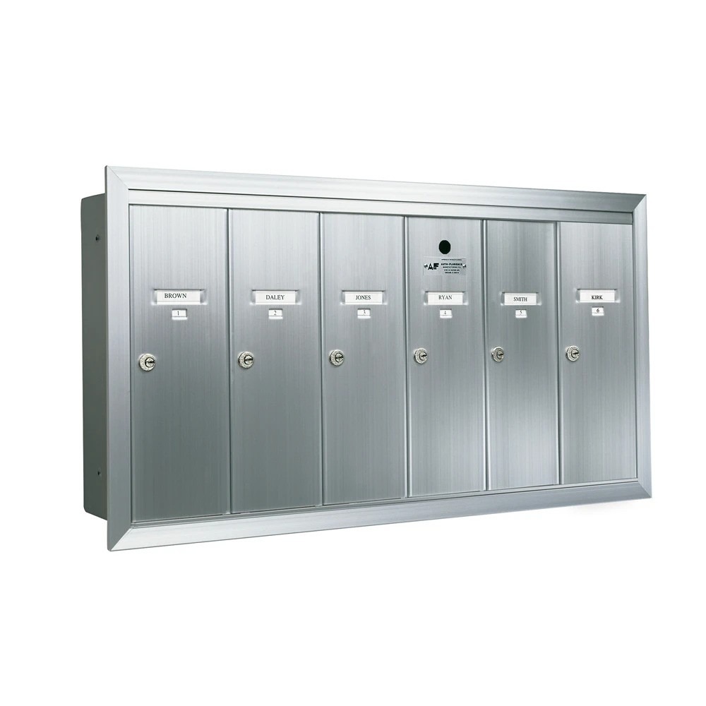 6 Compartment Fully Recessed Vertical Replacement Mailboxes- Anodized Aluminum