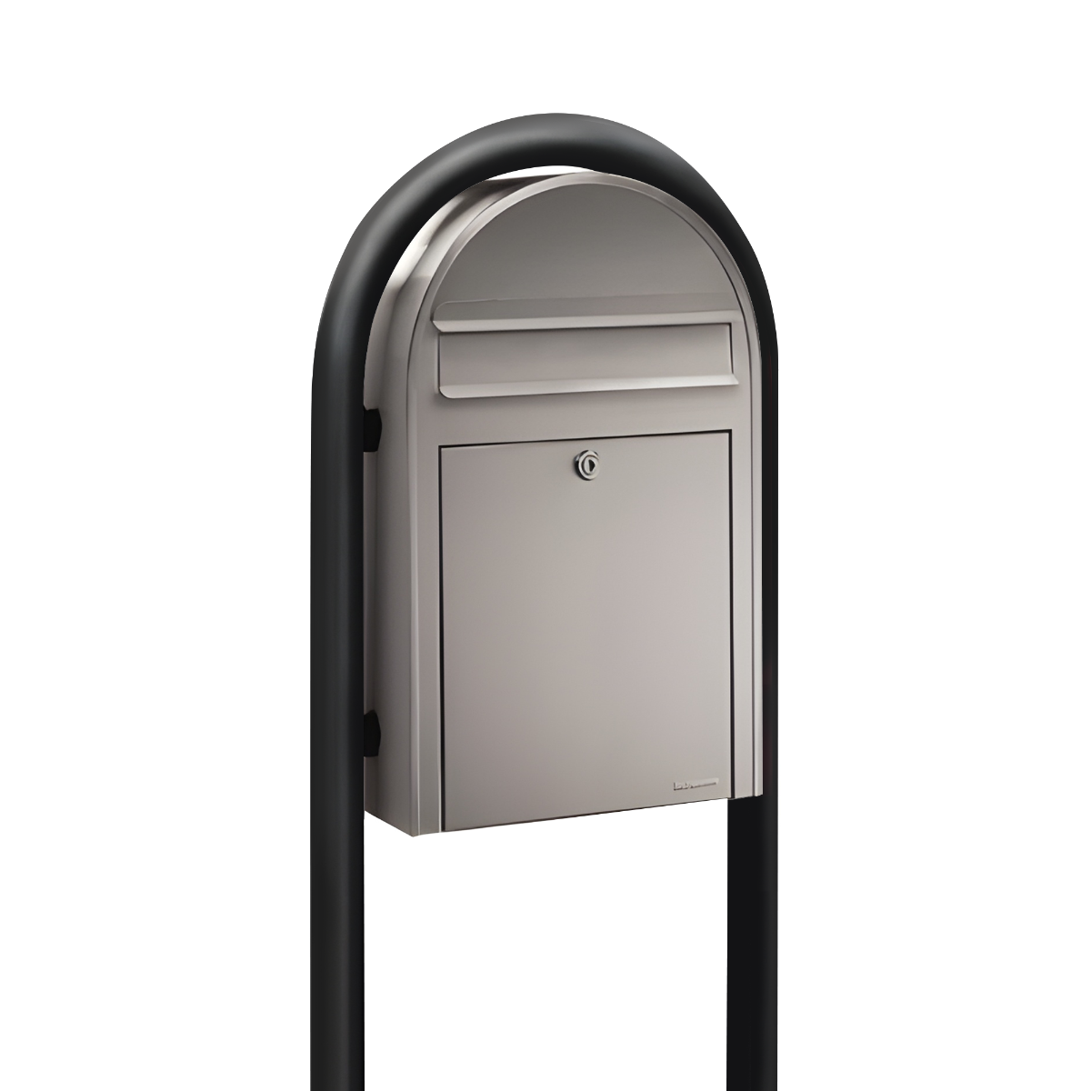 Bobi Classic Slim Front Access Modern Locking Stainless Steel Mailbox and Round Black Post Combo