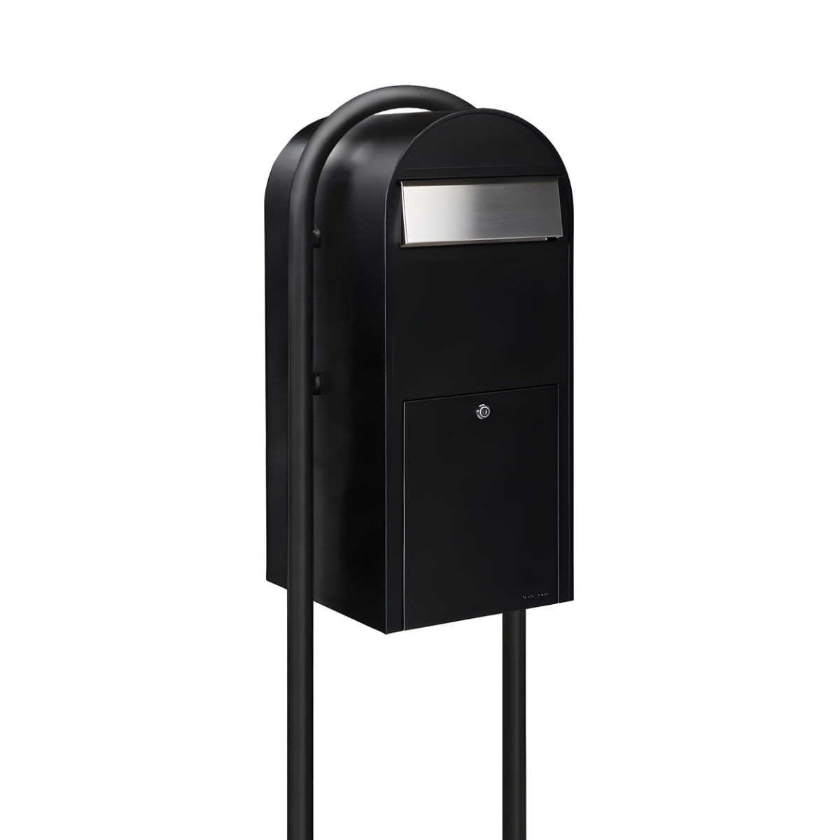 Bobi Jumbo Front Access Package Black Mailbox with Stainless Steel Mail Slot and Round Black Post Combo