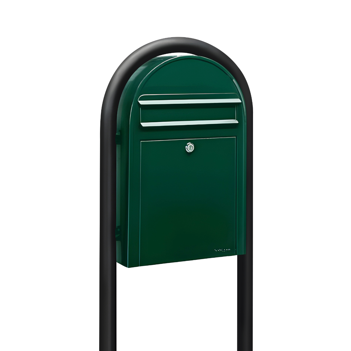 Bobi Classic Slim Front Access Modern Locking Green Mailbox and Round Black Post Combo