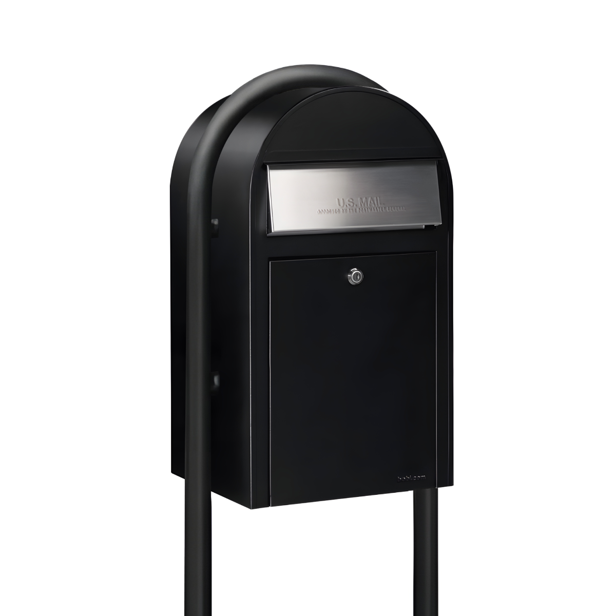 Bobi Grande Front Access Black Mailbox with Stainless Steel Mail Slot and Round Black Post Combo