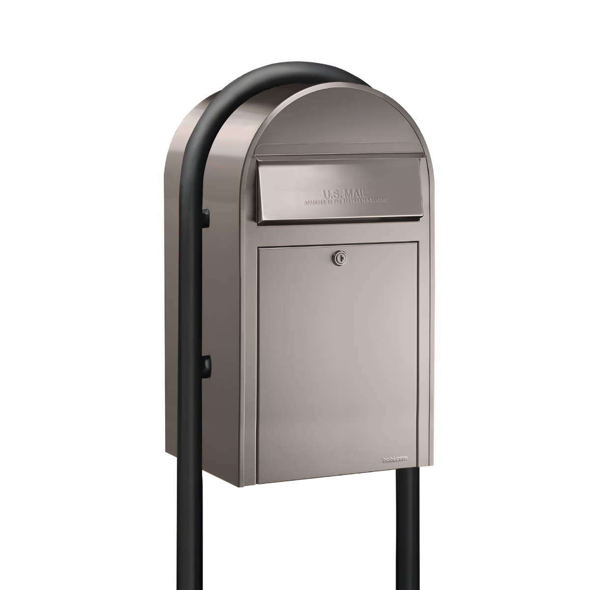 Bobi Grande Front Access Stainless Steel Mailbox with Round Black Post Combo