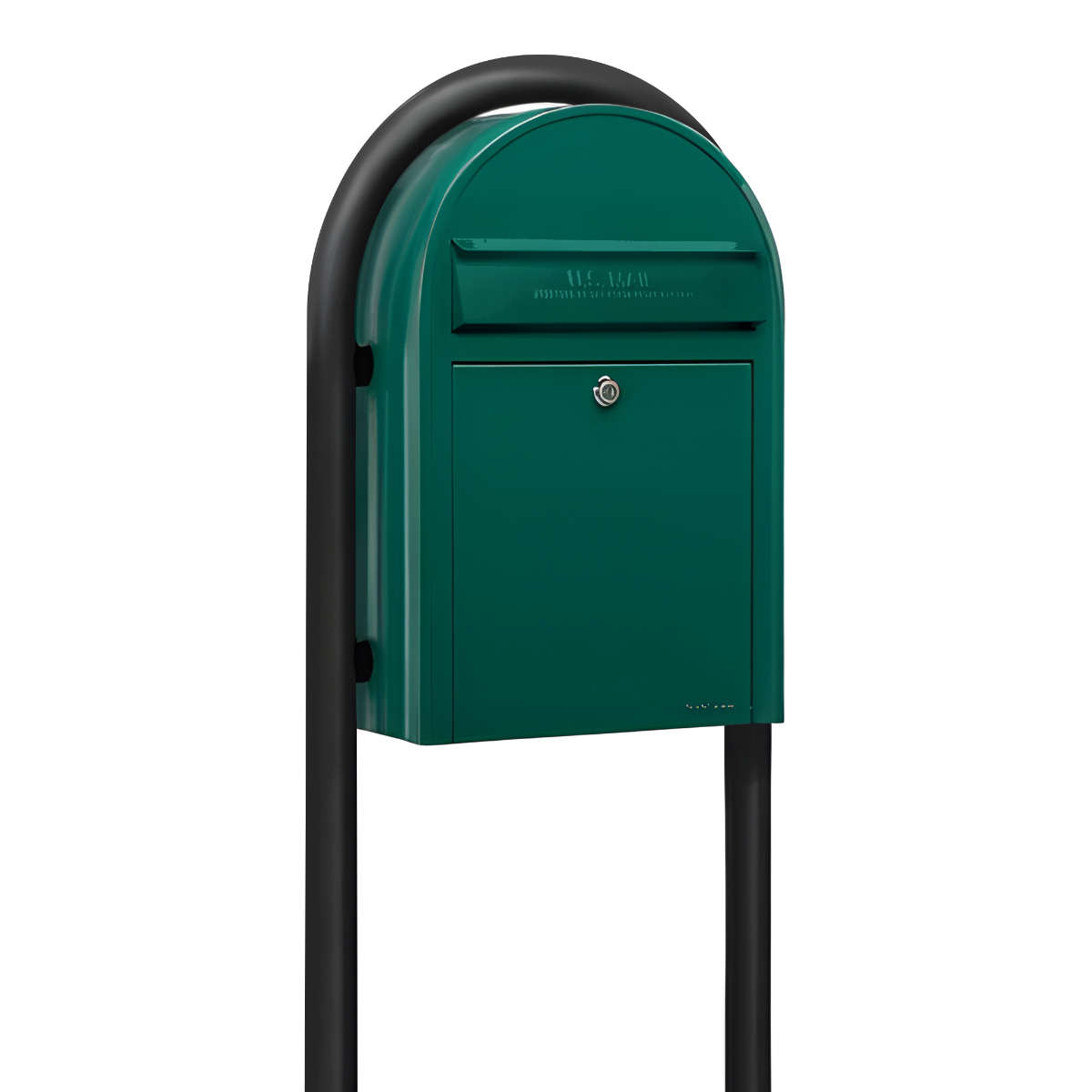 USPS Approved Bobi Classic Front Access Modern Locking Green Mailbox and Round Black Post Combo