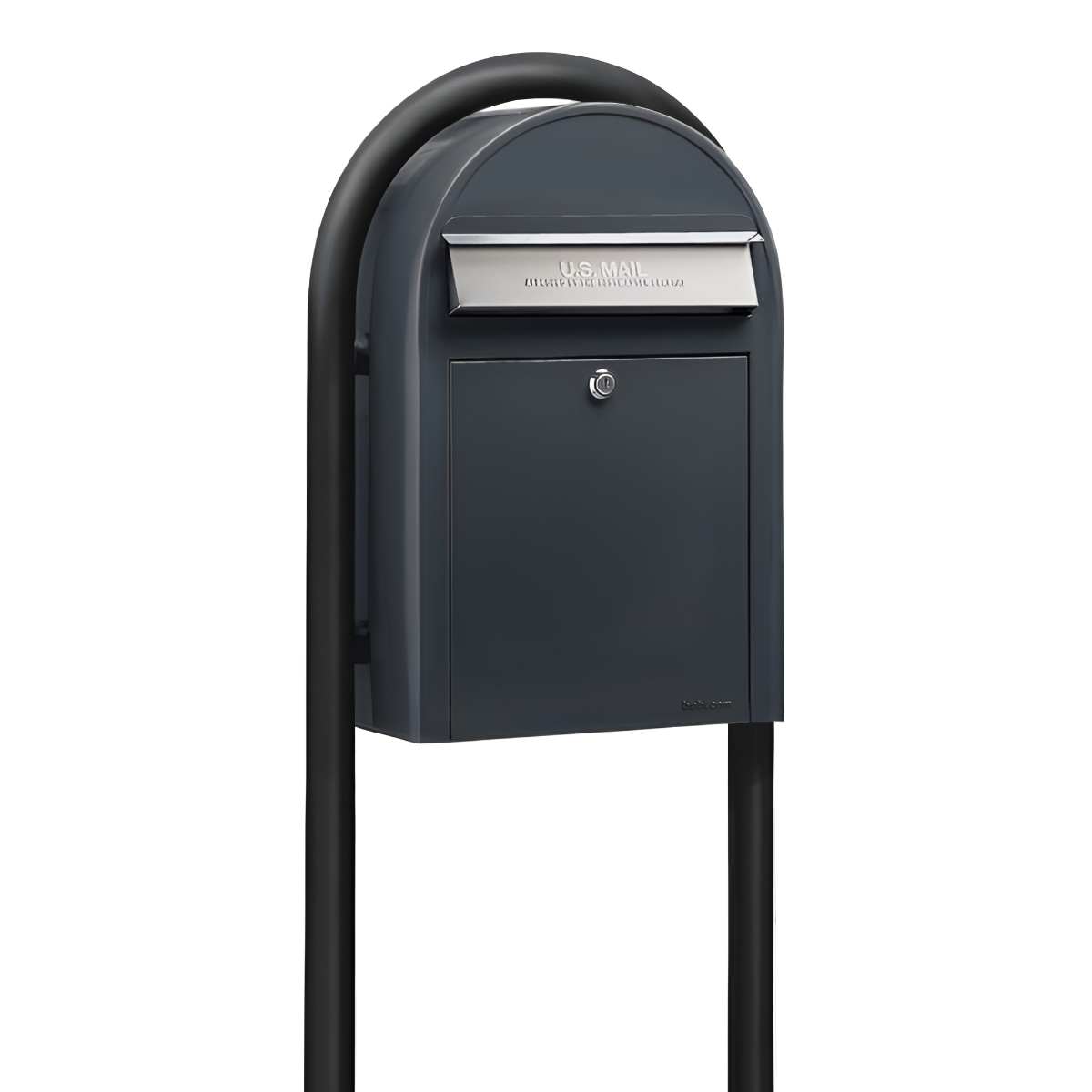 Bobi Classic Front Access Grey Mailbox and Round Black Post Combo