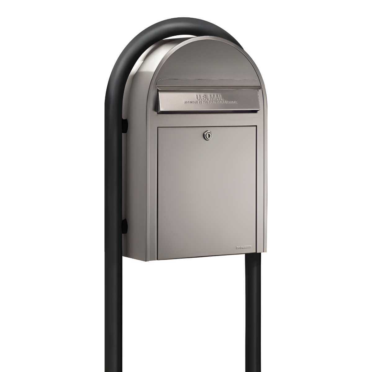 USPS Approved Bobi Classic Front Access Modern Locking Stainless Steel Mailbox and Round Black Post Combo