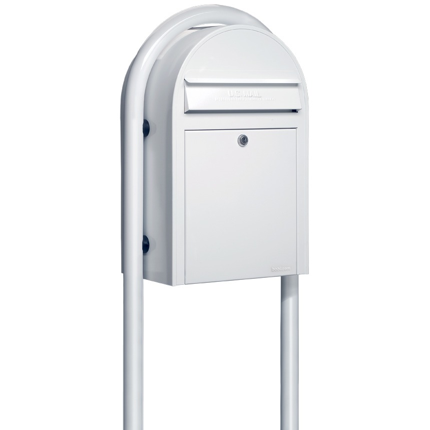 Bobi Classic Front Access White Mailbox and Round White Post Combo