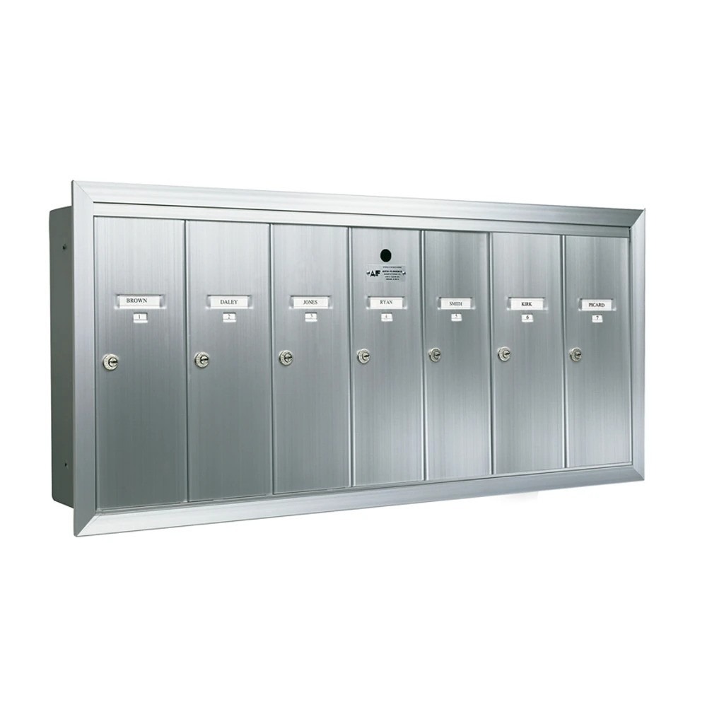 7 Compartment Fully Recessed Vertical Replacement Mailboxes- Anodized Aluminum