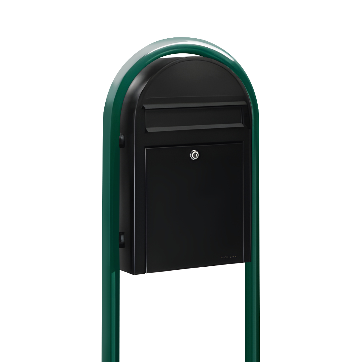 Bobi Classic Slim Front Access Modern Locking Black Mailbox and Round Green Post Combo