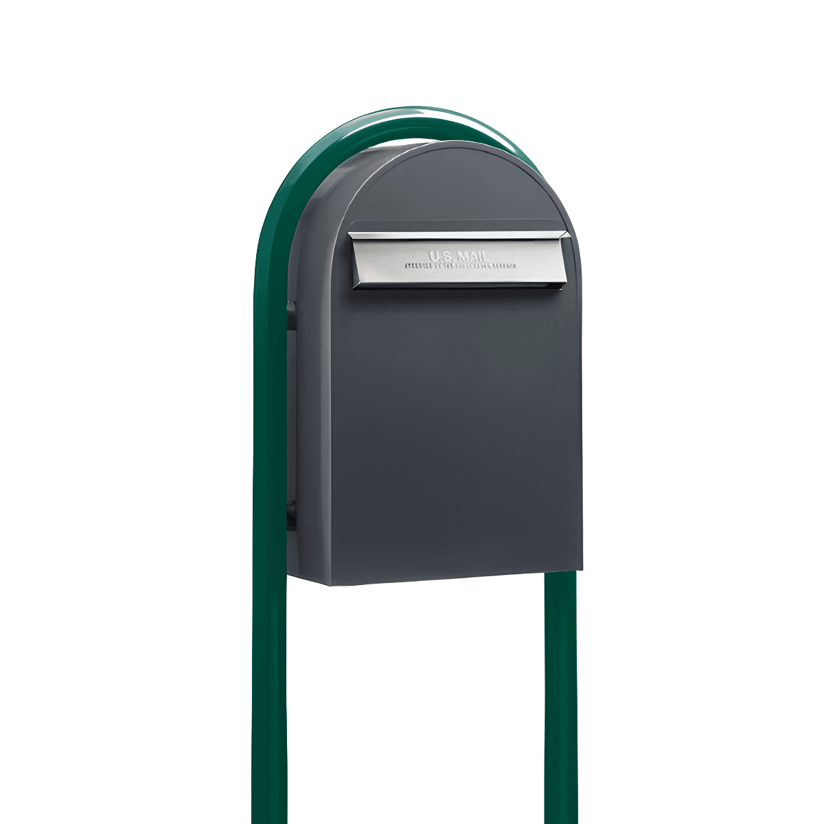 USPS Approved Bobi Classic B Rear Access Modern Locking Grey Mailbox with Stainless Steel Mail Slot and Round Green Post Combo