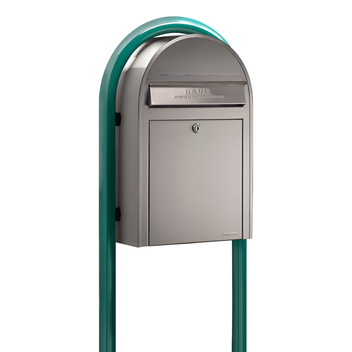 Bobi Classic Front Access Stainless Steel Mailbox and Round Green Post Combo
