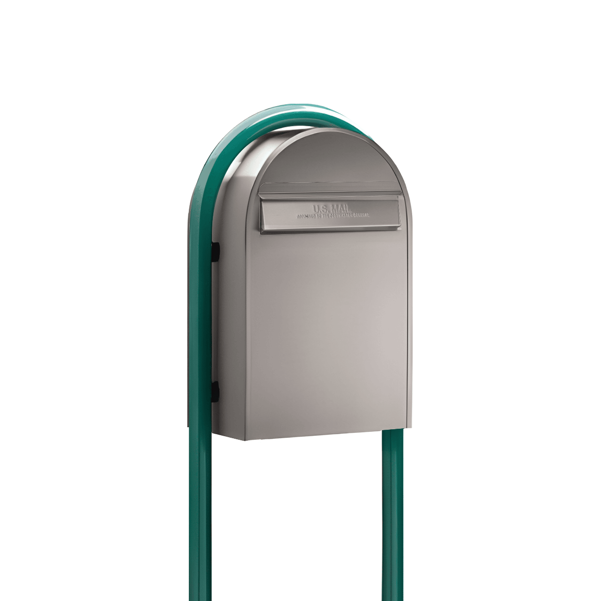 USPS Approved Bobi Classic B Rear Access Modern Locking Stainless Steel Mailbox and Round Green Post Combo