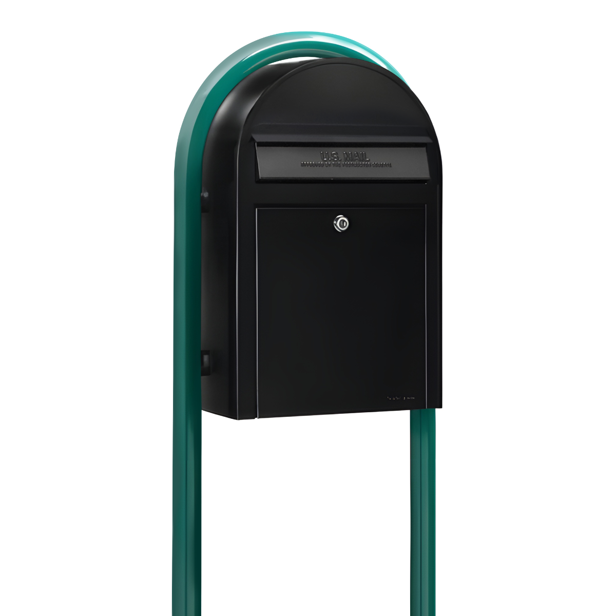 USPS Approved Bobi Classic Front Access Modern Locking Black Mailbox and Round Green Post Combo
