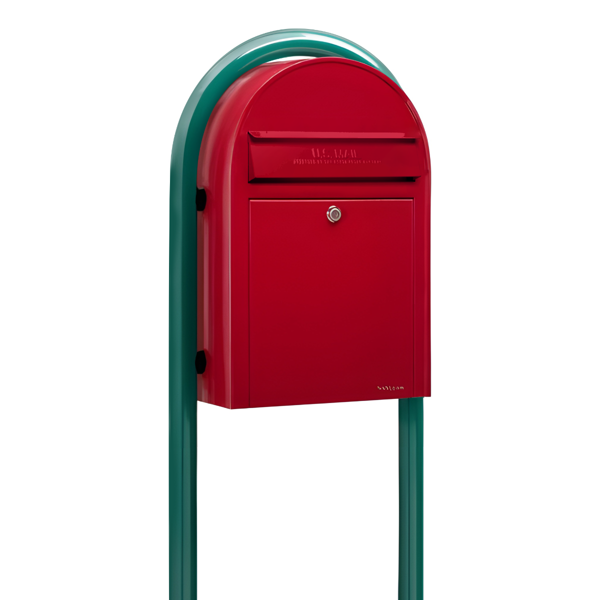 Bobi Classic Front Access Red Mailbox and Round Green Post Combo
